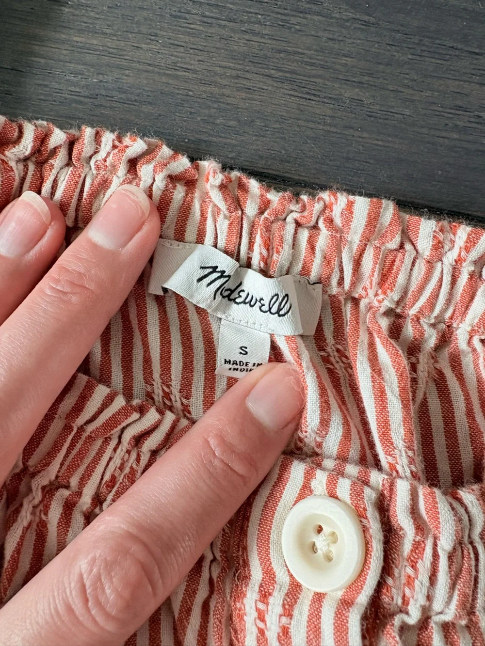 Madewell Red and White Striped Puff-Sleeve Button-Front Crop Top